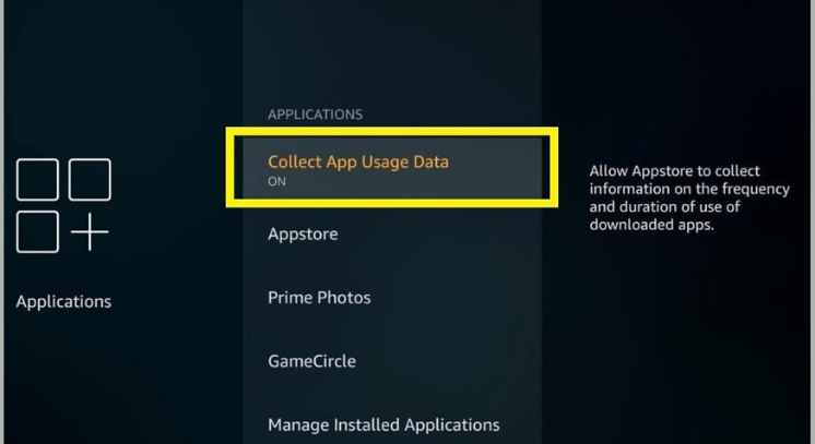 turning off collection app usage data to install unlockmytv apk on firestick