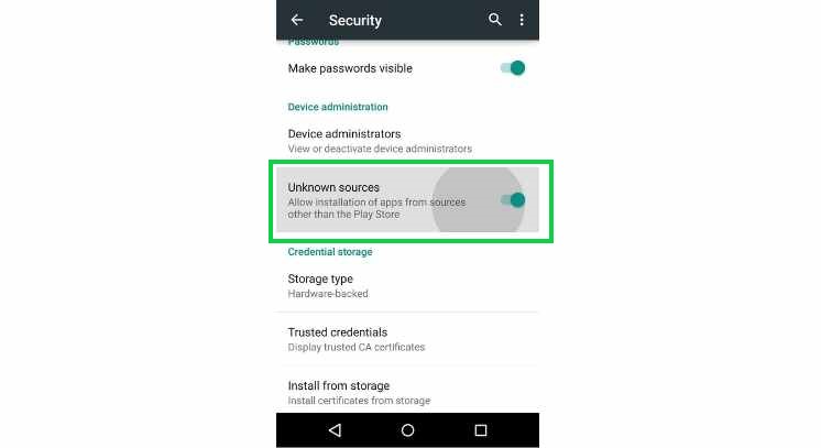 enabling unknown sources in android settings