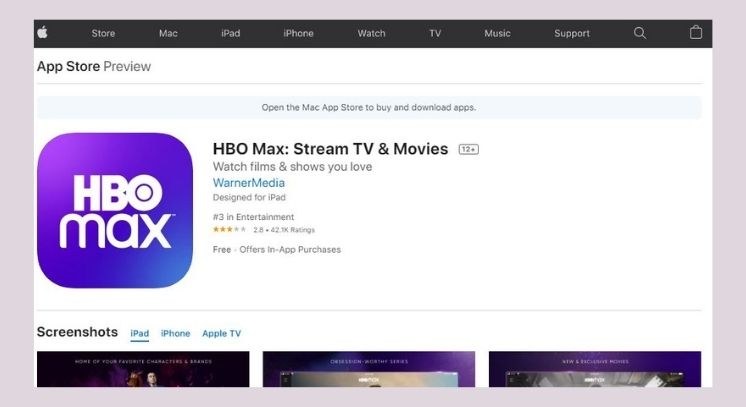 HBO MAX on Apple App store