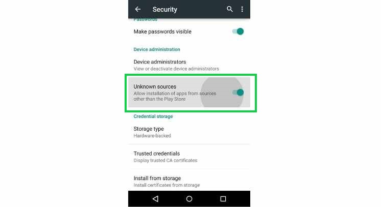 turning on unknown sources in android settings to install Unlinked APK on android device